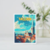 Tallinn Estland vintage reisillustratie Briefkaart (Staand voorkant)