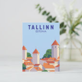 Tallinn Estonia Retro Travel Art  Briefkaart (Staand voorkant)