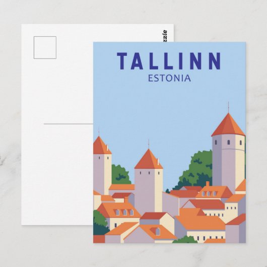 Tallinn Estonia Retro Travel Art Briefkaart (Voorkant / Achterkant)