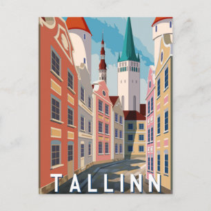 Tallinn Estonia Retro Travel Art  Briefkaart