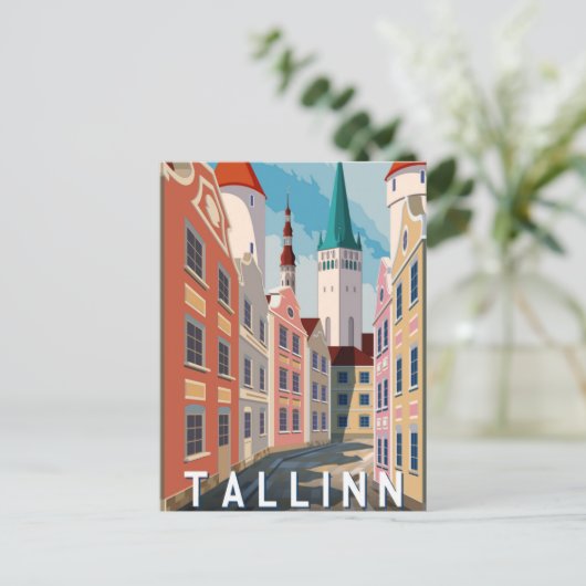 Tallinn Estonia Retro Travel Art Briefkaart (Staand voorkant)