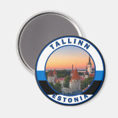 Tallinn Estonia Retro Travel Art Cirkel  Magneet (Voorkant / Achterkant)