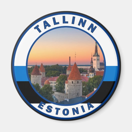 Tallinn Estonia Retro Travel Art Cirkel  Magneet (Voorkant)