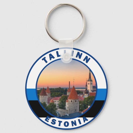 Tallinn Estonia Retro Travel Art Cirkel  Sleutelhanger (Voorkant)