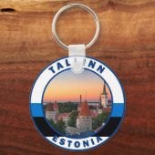 Tallinn Estonia Retro Travel Art Cirkel  Sleutelhanger (Voorkant)