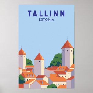 Tallinn Estonia Retro Travel Art  Poster