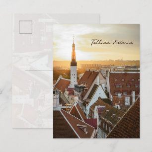 Tallinn silhouet bij zonsopgang, Estland reis foto Briefkaart