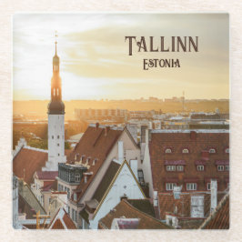 Tallinn silhouet bij zonsopgang, Estland reis foto Glazen Onderzetter