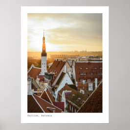 Tallinn silhouet bij zonsopgang, Estland reis foto Poster