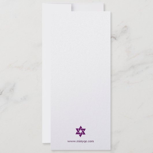 Tallit Bar Mitzvah in Paarse uitnodiging (Achterkant)