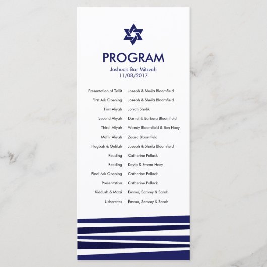 Tallit Bar Mitzvah Programma Programmakaart (Voorkant)