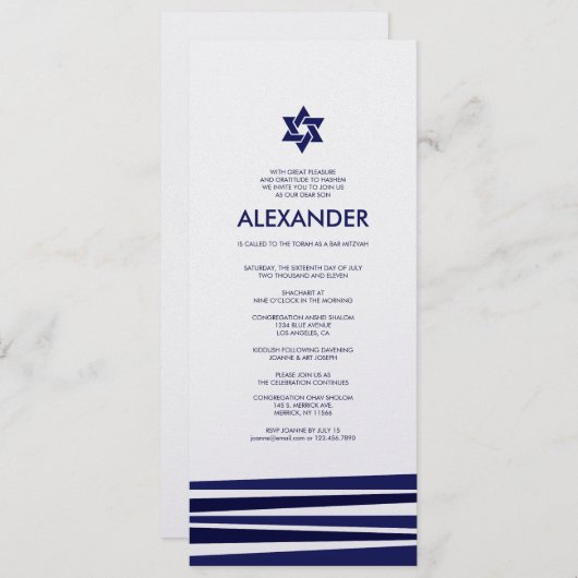 Tallit Bar Mitzvah Uitnodiging (Voorkant / Achterkant)