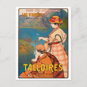 Talloires, Annecy meer, stel op picknick, vintage Briefkaart