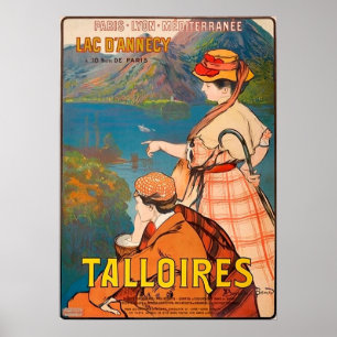 Talloires, Annecy meer, stel op picknick, vintage Poster