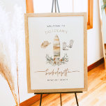 TALLULAH Cowgirl Bachelorette Welkom Poster<br><div class="desc">Deze bachelorette welkomstbord sjabloon beschikt over kustcowgirl pet,  surf board en cowgirl boots met bohemian terracotta florals.</div>