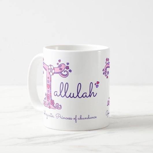 Tallulah naam betekent doodle letter T kunst mok (Voorkant links)