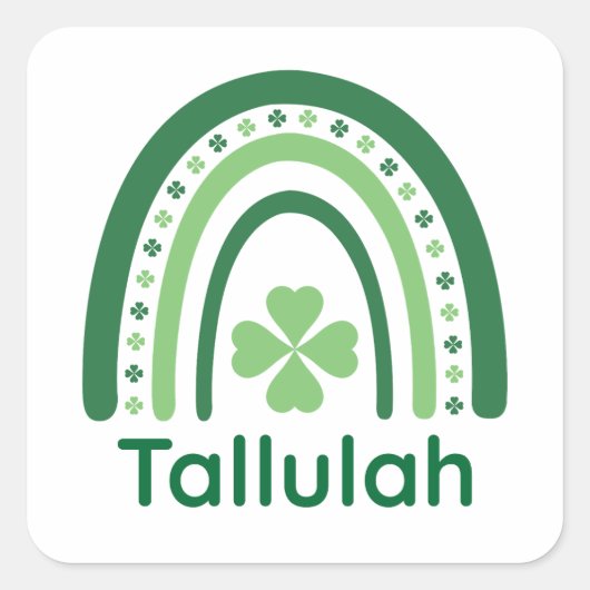 Tallulah Name Clover Boho Rainbow Vierkante Sticker (Voorkant)