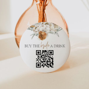 TALLULAH Terracotta Koop de bruid een Drink QR Cod Ronde Button 5,7 Cm
