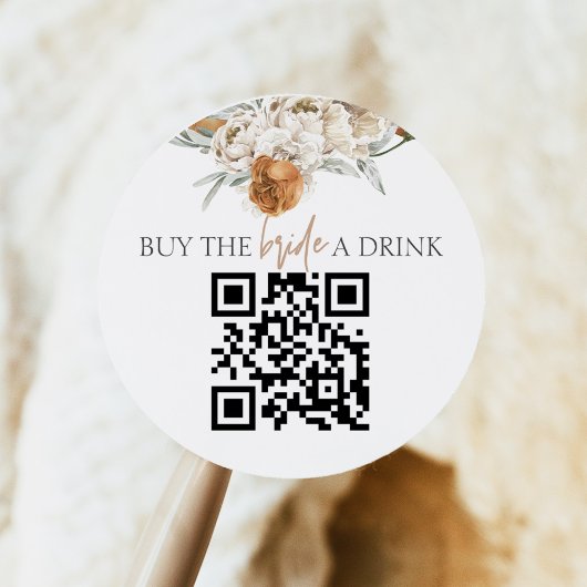 TALLULAH Terracotta Koop de bruid een Drink QR Cod Ronde Sticker