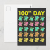Tally Mark 100th Day of School T-shirt Neon Gift Briefkaart (Voorkant / Achterkant)