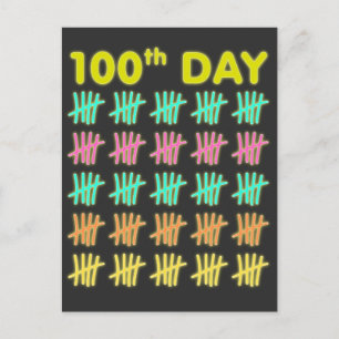 Tally Mark 100th Day of School T-shirt Neon Gift Briefkaart