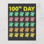 Tally Mark 100th Day of School T-shirt Neon Gift Briefkaart (Voorkant)