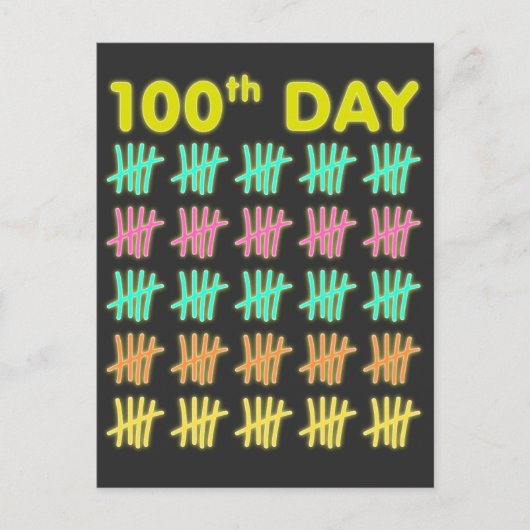 Tally Mark 100th Day of School T-shirt Neon Gift Briefkaart (Voorkant)