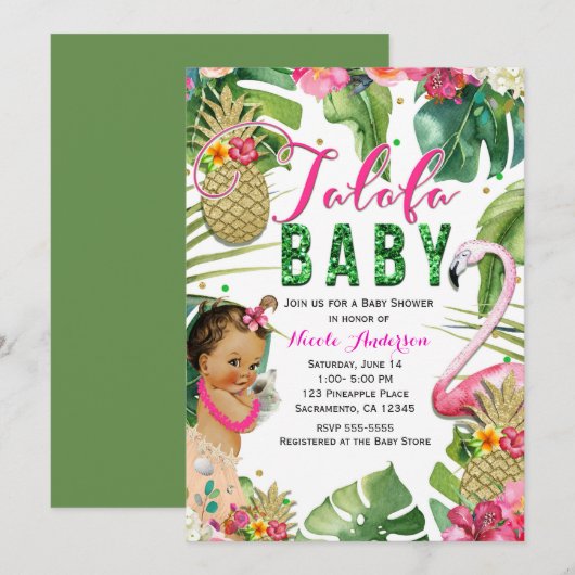 Talofa Tropische Bloemen Baby Meisje  Douche Kaart (Voorkant / Achterkant)