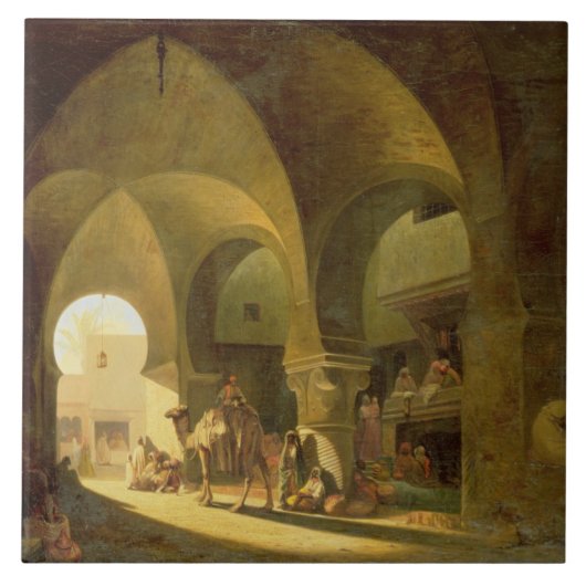 Talrijke figuren in een Noord-Afrikaanse Bazaar, 1 Tegeltje (Voorkant)