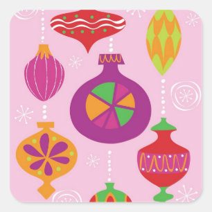 Talrijke kerstversiering, geïllustreerd in versch vierkante sticker
