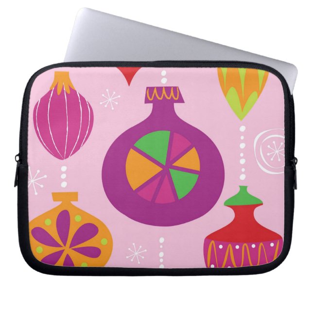 Talrijke kerstversiering, geïllustreerd in verschi laptop sleeve (Voorkant)