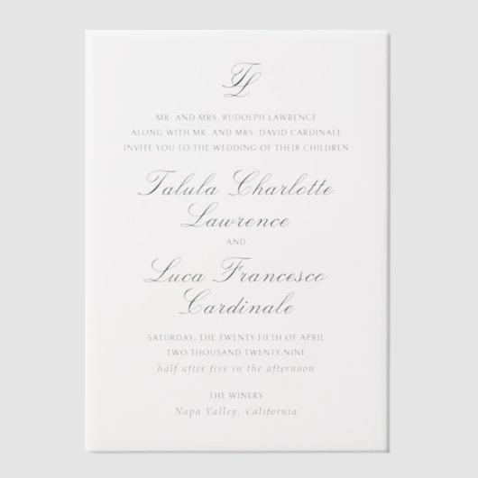Talula Elegant Wedding Vellum Uitnodigingen (Voorkant)