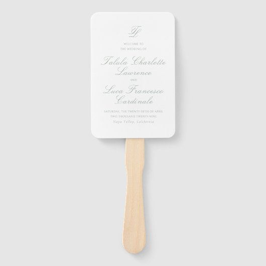 Talula Sage Green Elegant Wedding Programma Handwaaier (Voorkant)