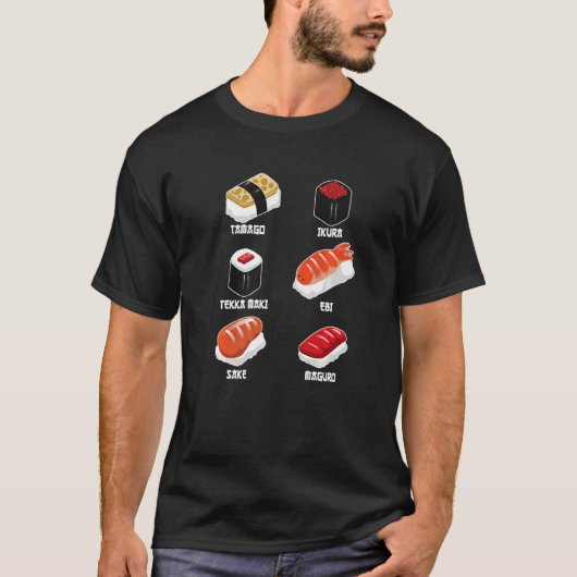 Tamago, Ikura, Ebi, Tekka Maki, Maguro, Sake Premi T-shirt (Voorkant)