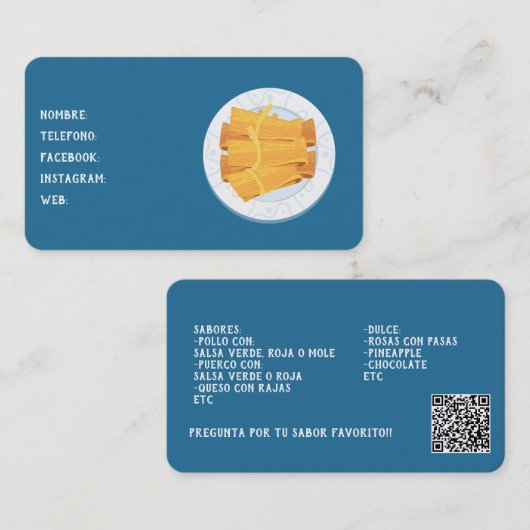 Tamales aangepaste QR-code Visitekaartje (Voorkant / Achterkant)