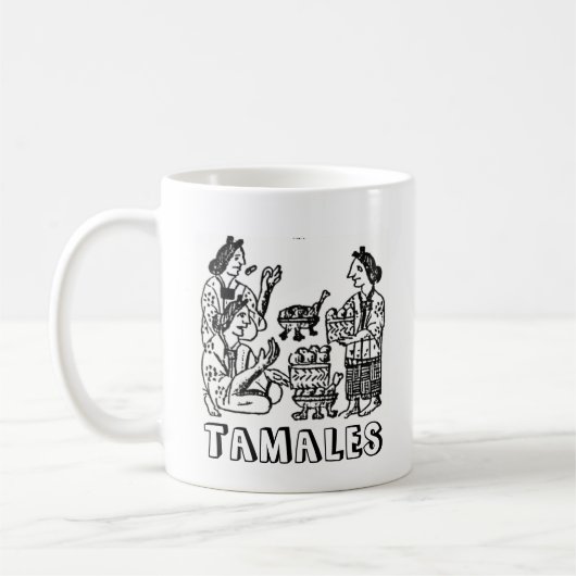Tamales (Florentine Codex, 16e eeuw) Koffiemok (Links)