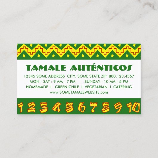 Tamales Loyalty Punch Card (Achterkant)