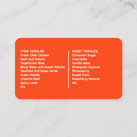 Tamales Rainbow Visitekaartje (Achterkant)