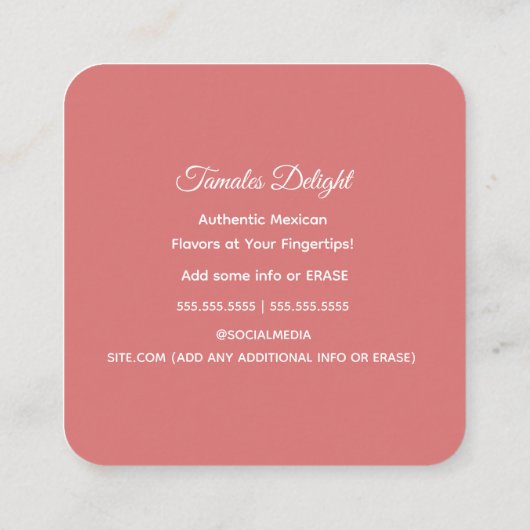 Tamales Vierkante Visitekaartje (Achterkant)
