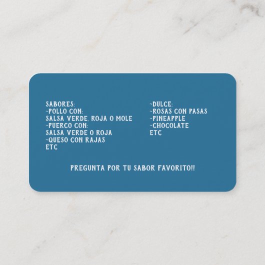 Tamales Visitekaartje (Achterkant)