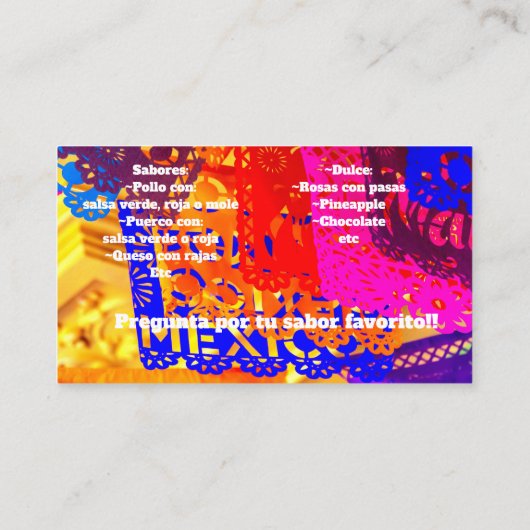 Tamales Visitekaartjes (Achterkant)