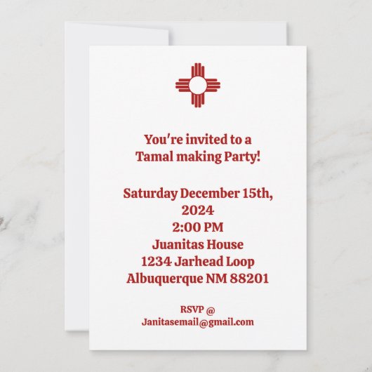 Tamalita Tamal Zia Bloemen Tamales Kaart (Achterkant)