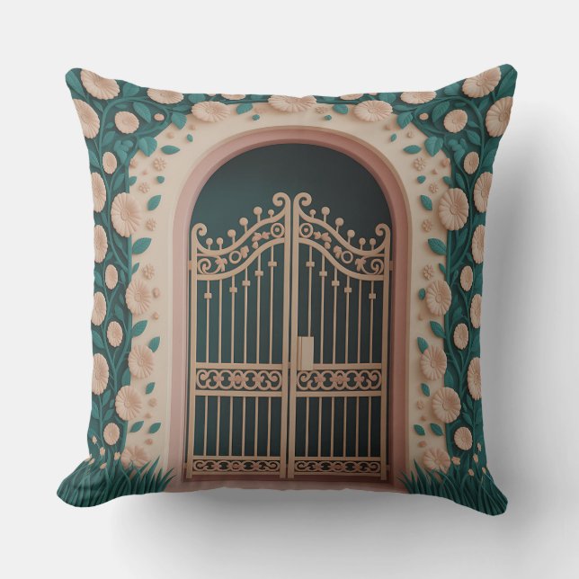 Taman Gate Reliëf 3D Batik Motief Kussen (Voorkant)