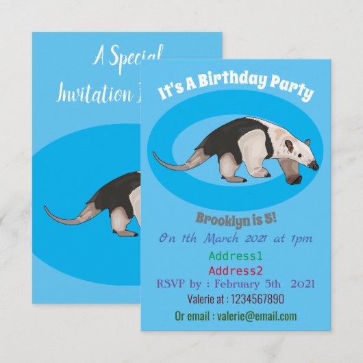 Tamandua-cartoon Kaart (Voorkant / Achterkant)