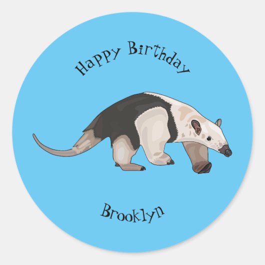 Tamandua-cartoon Ronde Sticker (Voorkant)