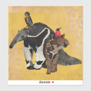 TAMANDUA, TAPIR, VALK, EN KOLIBRIE STICKER