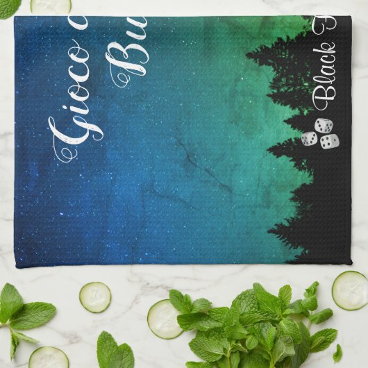 Tamara Groen Blauw Achtergrond Bunco Keuken Handdo Theedoek (Gevouwen)