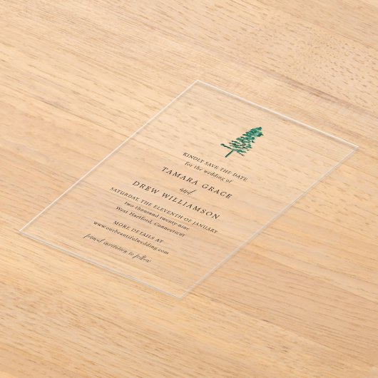 Tamara Pine Tree Modern Wedding Save the Date Acryl Uitnodigingen (Laagn)