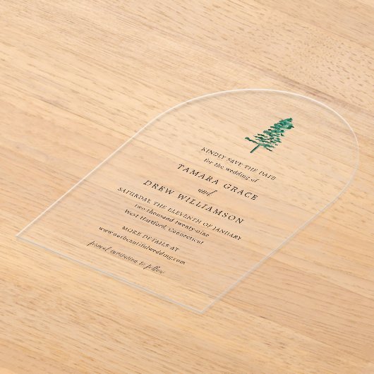 Tamara Pine Tree Modern Wedding Save the Date Acryl Uitnodigingen (Laagn)