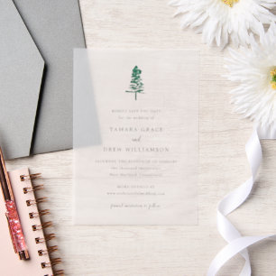 Tamara Pine Tree Modern Wedding Save the Date Vellum Uitnodigingen